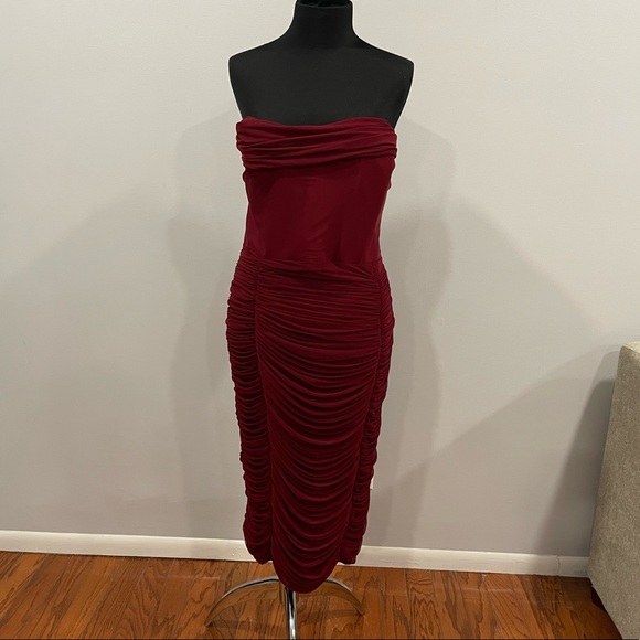 Lavish Alice Mesh Corset Midi Dress Burgundy US 20 - Picture 7 of 10